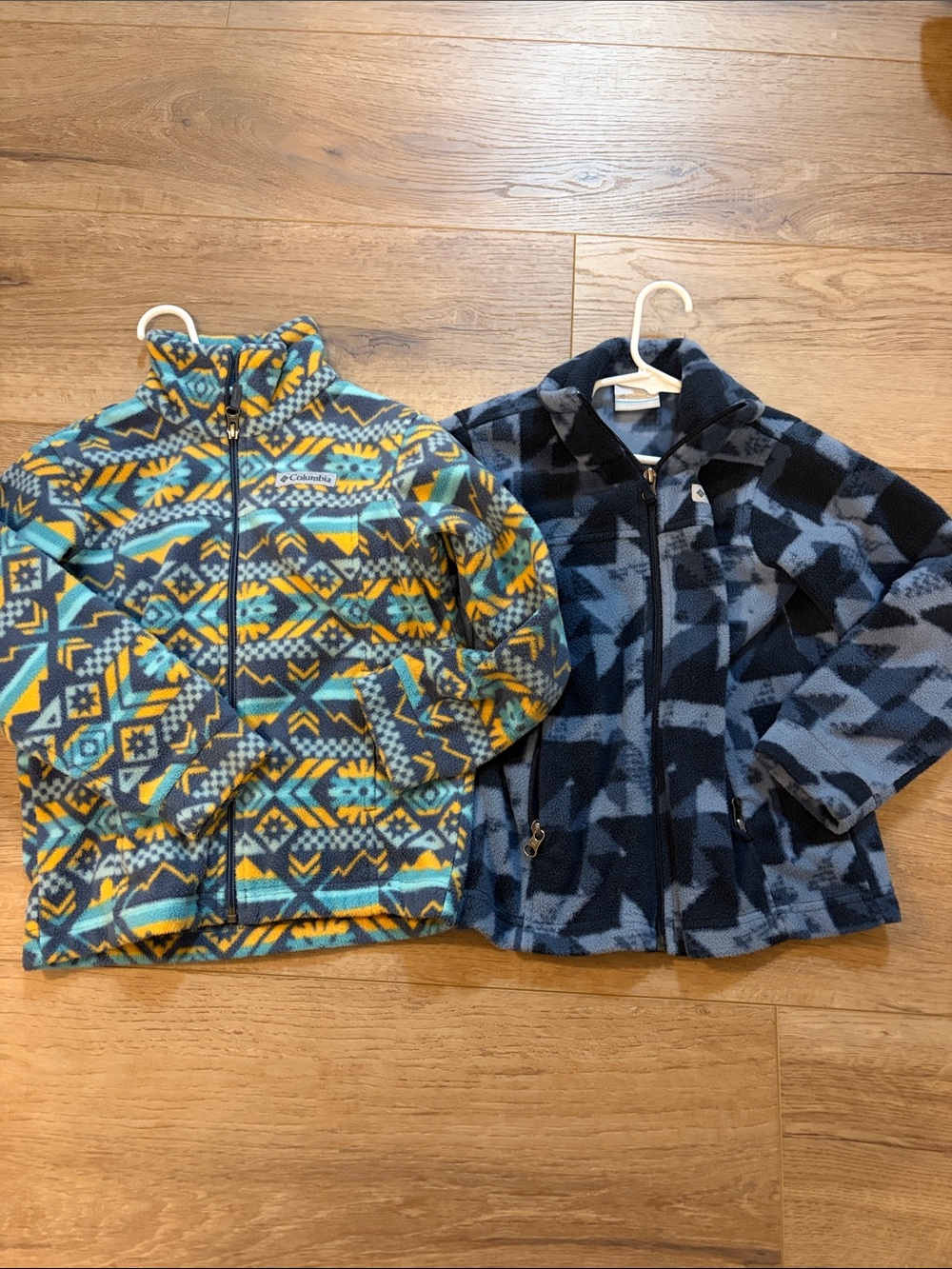 Columbia Kids Blue, Yellow & Gray Patterned Fleece Jackets - Twin Pack